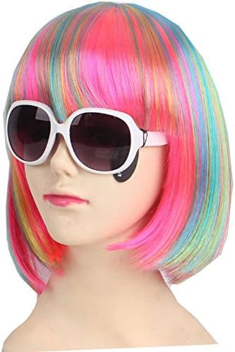 KOLIGHT Fashion Colorful Short Straight Halloween Wigs Women Girls Replacement Cosplay Costume Hair Wigs-Free Cap+Comb (Blue)