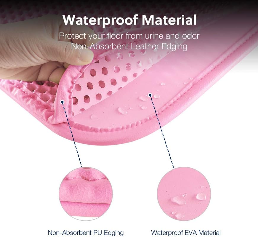 Image of Cat Litter Mat 12x18 Inch - Double Layer Open Edge Design, Waterproof & Urine Proof, EVA Material, Durable and Washable Litter Trapping Mat (Pink)
