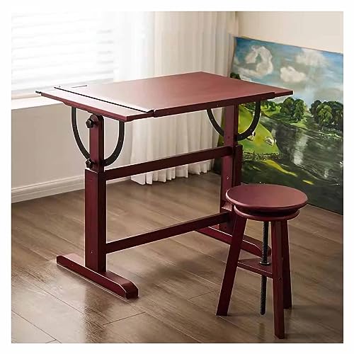 Vintage-Zeichentisch, Holz-Zeichenhocker, Künstler-Zeichenstuhl und Zeichentisch mit verstellbarer Höhe, neigbare Tischplatte for Kunstwerke, Grafikdesign, Schreiben ( Color : Style 2 , Size : Set 2 )