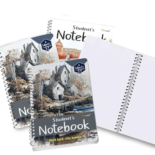 Image of GOWOO A4 Size Unruled Spiral Notebook | Set of 3 | 600 Pages | 3 x 200 Pages Each Notebook | Ideal for Students & Artists