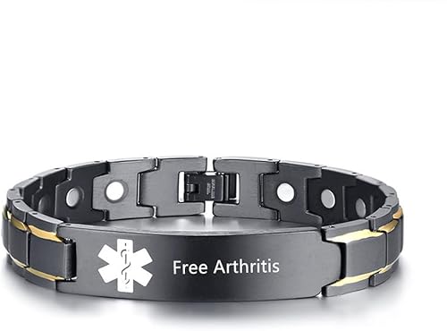 Miniatura 47 de Pulsera personalizada de identificación de alerta médica para hombres, pulsera de acero inoxidable grabada con láser, identificación de emergencia