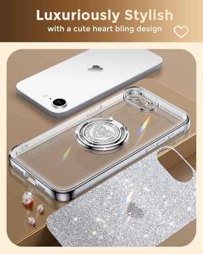 Coque iPhone 16E pailletée avec béquille intégrée et anneau de support - 7