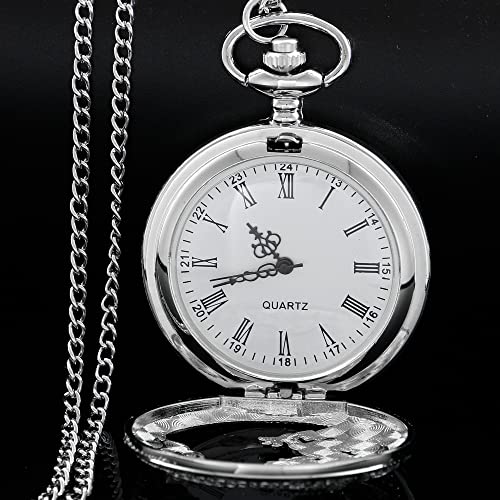 Alwesam Silver Dragon Design Quartz Pocket Watch Roman Numerals With Chain Birthdays Gifts For Father's Days #TOP1