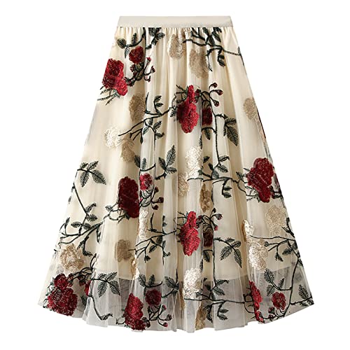 Beige Tulle Skirts for Women UK Plus Size Pleated Skirts Layered