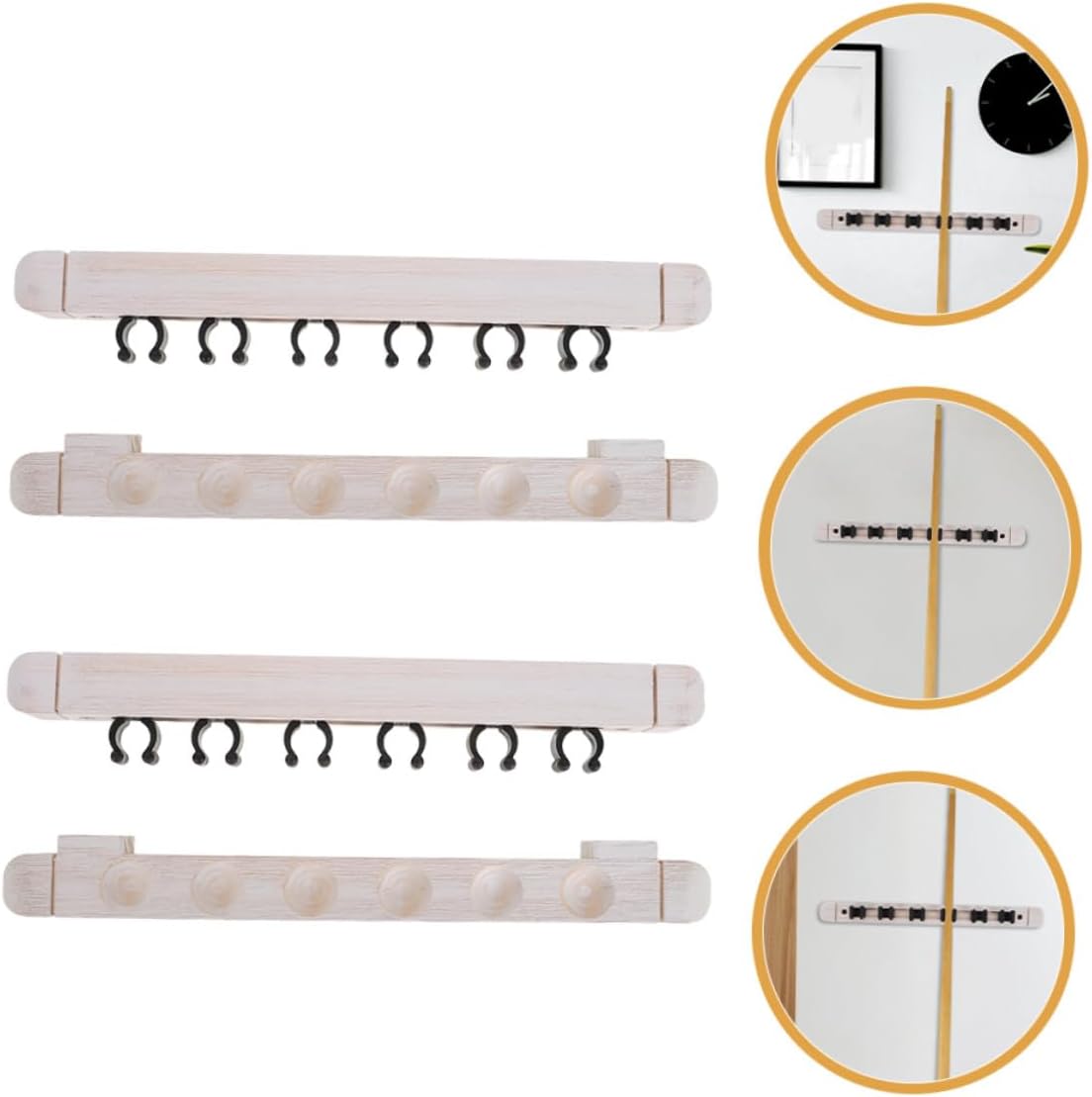 Wall Mounted Pool Cue Holder 6-hole Solid Wood Billiard Cue Rack 2-pair White for Pool Table Accessories