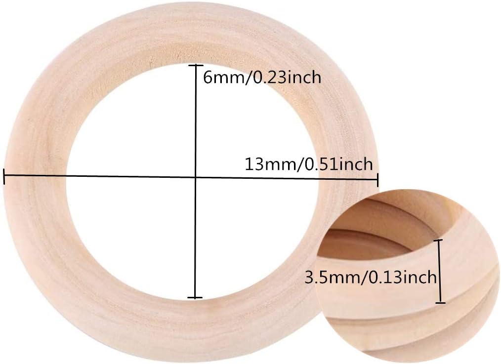 100PCS Natural Wooden Craft Rings 13mm/0.51inch Unfinished Wood Loop Circle Pendant Connectors Jewelry Making Accessory image 2