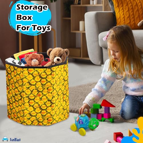 Image of Funblast Multi-Functional Folding Storage Ottoman Box Organizer Cum Stool With Seat Cushion, Storage Boxes For Toys For Kids (Pine Apple) - Multicolor