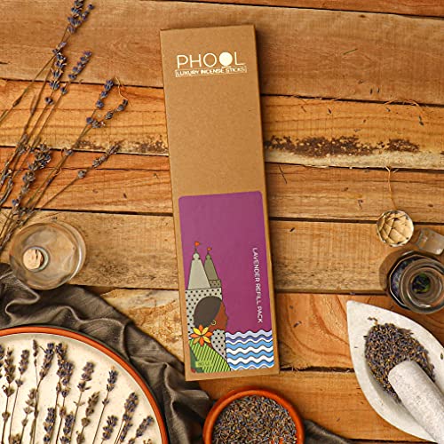 Image of Phool Luxury Incense Lavender Refill Pack - 80 Organic Charcoal & Sulphur-Free Agarbatti (200g), Relaxation & Sleep Aroma, Aromatherapy