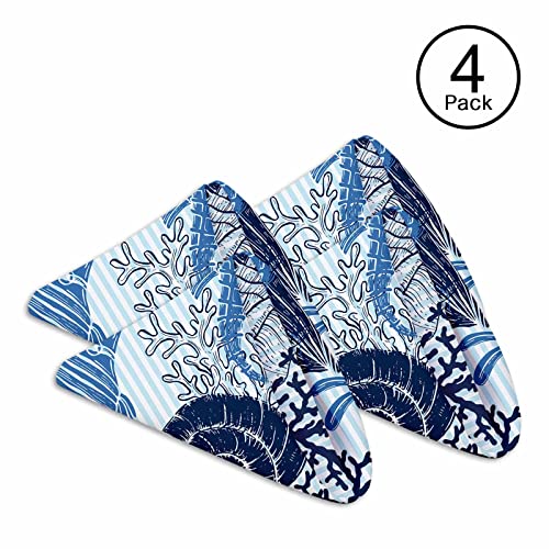 Mxocom Ocean Animal Blue Cloth Napkins Set Of 4 Striped Fish Seahorse Seashell Coral Seaweed Conch Cartoon Dinner Napkins Washable For Home, Parties, Weddings And Banquet 18 X 18 Inch #TOP1