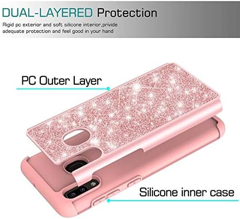 Galaxy A20/A30/A50 Case w[Tempered Glass Screen Protector] Girls Women Glitter Bling Sparkle Defender Heavy Duty Protective Phone Cover Cases Compatible Samsung for Galaxy A20/A30/A205U - Rose Gold