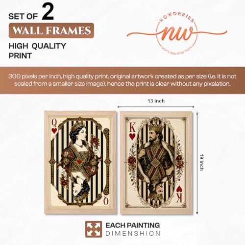 Image of NoWorries Vintage King & Queen of Hearts Playing Card Wall Art Set of 2, Framed Casino Card Prints, Royal Couple Gothic Decor, Poker Room Wall Decor, Antique Victorian Playing Card Artwork for Game Room (Art-11, 13x19inch)