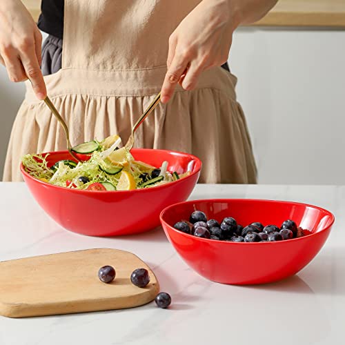Hasense Porcelain Salad Bowls, Large Serving Bowls For Party, 42 Ounce Stackable Dinner Bowls Set Of 4 For Salads Cereal Soup Pasta, Dishwasher Microwave Safe, Red #TOP1