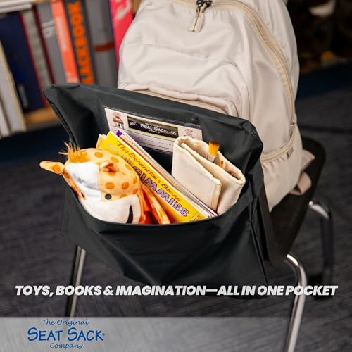Image of Seat Sack Student Chair Storage Pocket - 15 inch, Single Pocket, Classroom Chair Organizer for Student Desks, Durable Over-the-Chair Storage, Black, 1-Pack