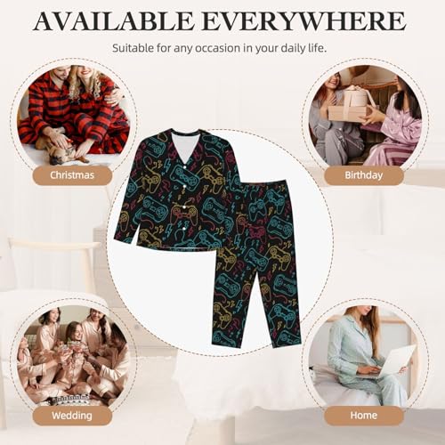 Image of Women'S Long Sleeve Pajama Set Soft Loungewear Button-Down Top & Elastic Waist Pants S- 2XL