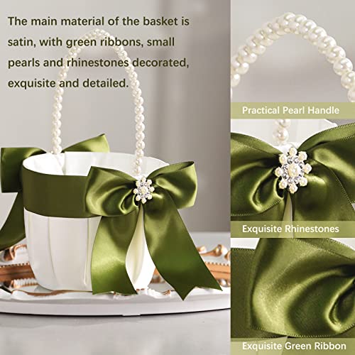 Betaulife Flower Girl Basket For Wedding,Green Pearl Flower Basket For Wedding,Banquet And Decorations. #TOP6