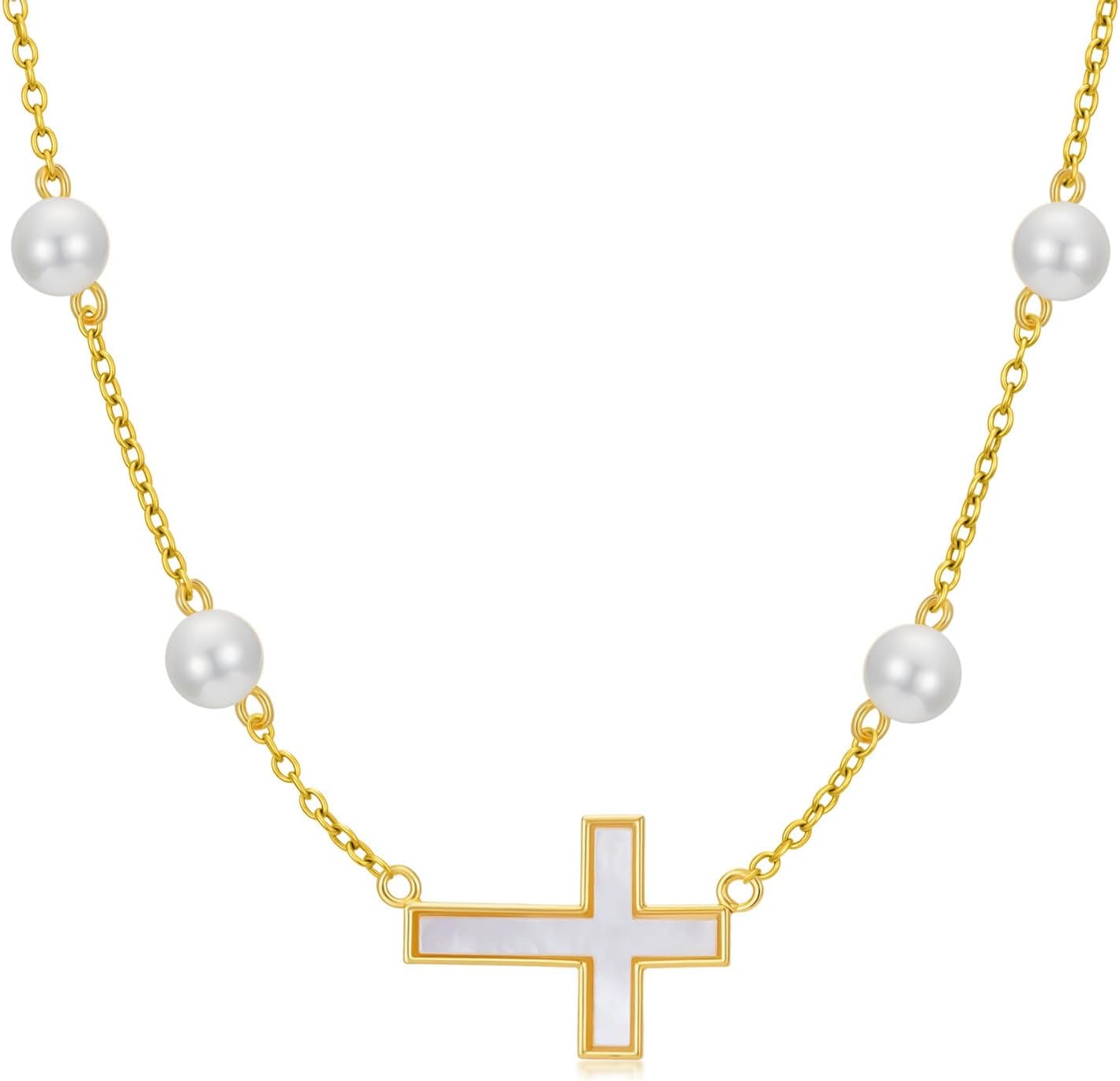 Real Pearl Cross Necklaces for Women 925 Sterling Silver Cross Pendant Faith Jewelry Religious Gifts for Birthday