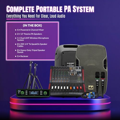 Image of Pa Speaker System with Wireless Microphone and Speakers 12 inch w /2000W