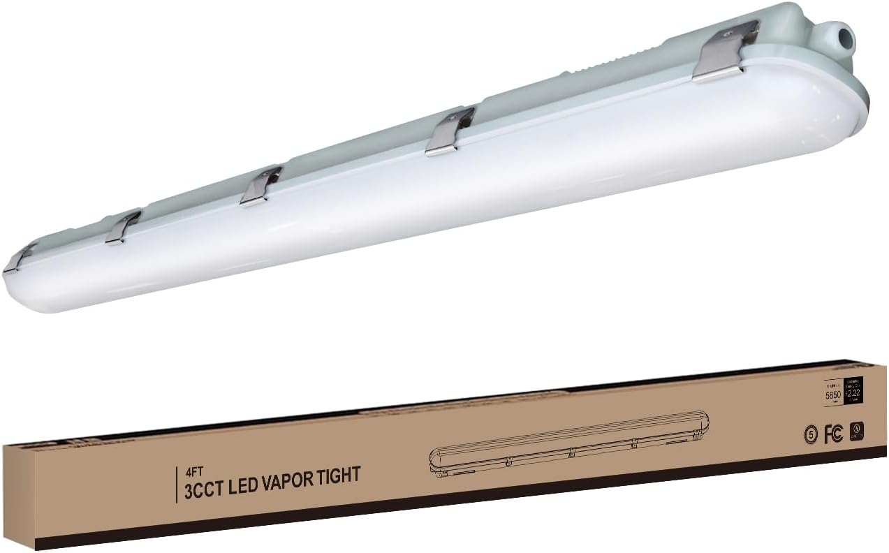4FT LED Vapor Tight Light, 4420/4940/5850LM Vapor Proof Fixture, 3500K/4000K/5000K CCT Selectable, Waterproof Outdoor Shop Light for Parking, Carport, Car Wash, Garage 1-Pack