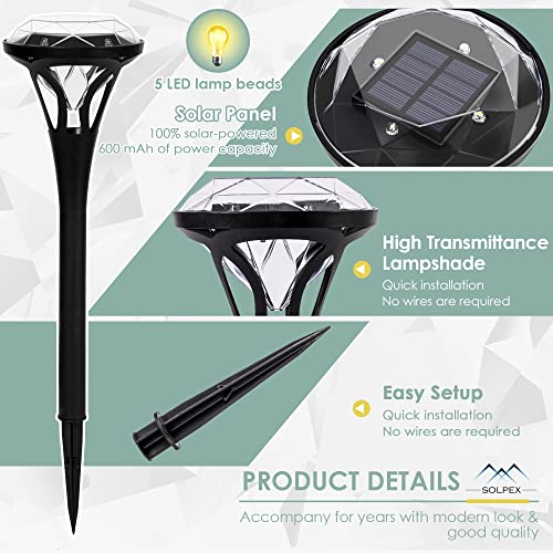 Solpex Diamond Solar Lights Outdoor Waterproof, 8 Pack Bright Solar Pathway Lights, Dusk To Dawn Garden Lights 5 Led Beads, Solar Powered Auto On/Off Landscape Lighting For Yard Walkway Driveway #TOP3