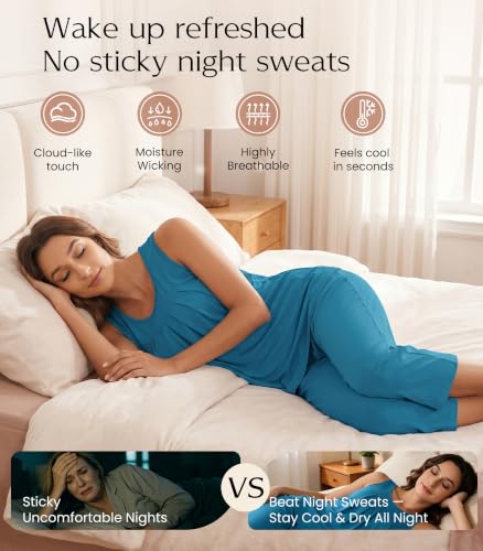 Image of NACHILA Pajamas for Women-Viscose Made from Bamboo, Sleeveless Pjs Tank Top Capri Pants Pajama Sets Cooling Sleepwear