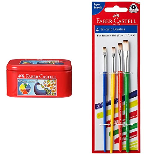 Image of Faber-Castell Poster Color Tin - Pack of 6 Tri-Grip Brush - Flat, Pack of 4