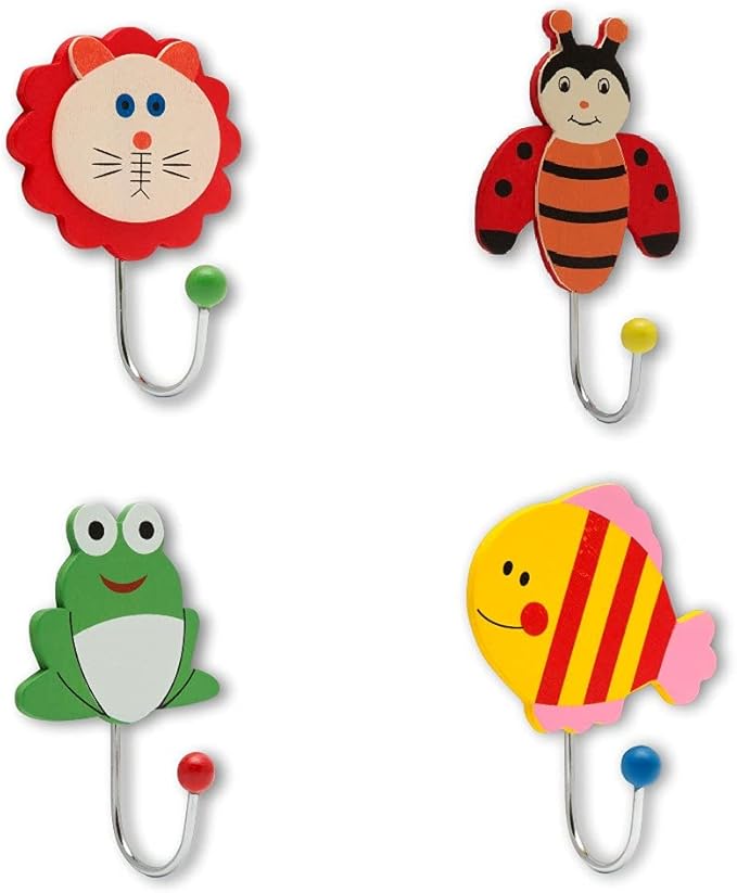 EKNA Children's Coat Hooks Wall Hooks Made of Wood for Children Set of