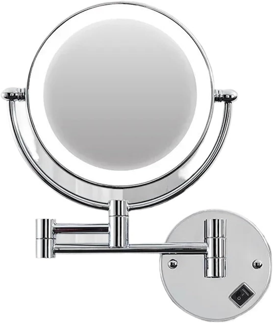 Wall Mount Led Lighting Makeup Vanity Mirror 8 Inch 1X/10X Magnifying Bathroom Mirror Quality Folding LED Bathroom Mirrors(Chrome-Plug in)