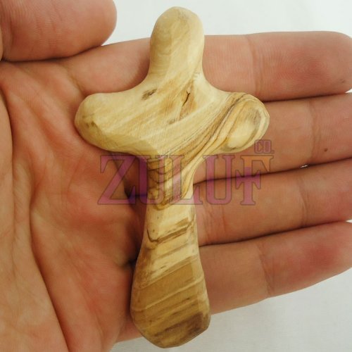 Zuluf Hand Held Olivewood Comfort Cross Bethlehem | Olive Wood Clinging Medium Wooden Cross From Bethlehem | Religious Christian Gift & Certificate Of Authenticity | Crs002 9.5Cm / 3.7 Inches #TOP2