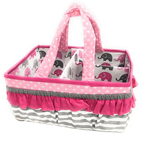 Bacati Elephants Girls Nursery Fabric Storage Caddy With Handles, Pink/Grey #TOP3