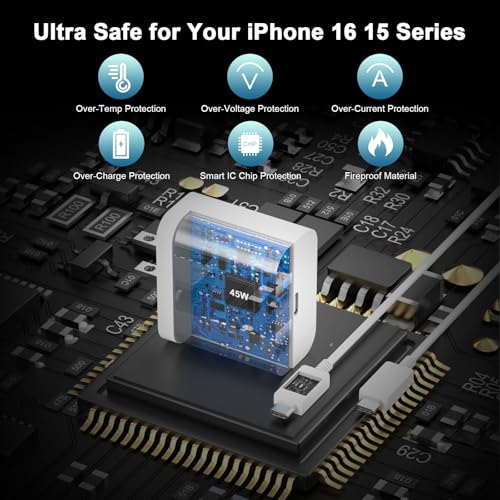45W USB C Charger Fast Charging for iPhone 16 Pro Max, 2 Pack 45W USB C Super Fast Charger Block with 10FT USB C Charging Cable for iPhone 16/16 Plus/16 Pro/16 Pro Max/15 Pro Max, Galaxy S25 S24 Ultra - Thumbnail 3