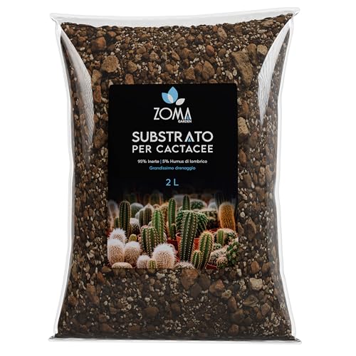 Zoma Terriccio per cactus professionale, Terra per cactus con il 95% di inerti selezionati, Terriccio cactacee ricco di Acidi umici e fulvici drenaggio ottimale - 2 Litri