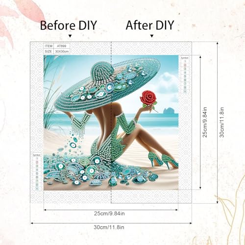 Image of AiYuanzsh Special Shape Diamond Painting Kits for Adults, Beach Beauty 5D Crystal Rhinestone Diamond Art Painting Canvas, DIY Paint by Diamonds Unique Craft Kits, Relaxing Craft for Home Decoration