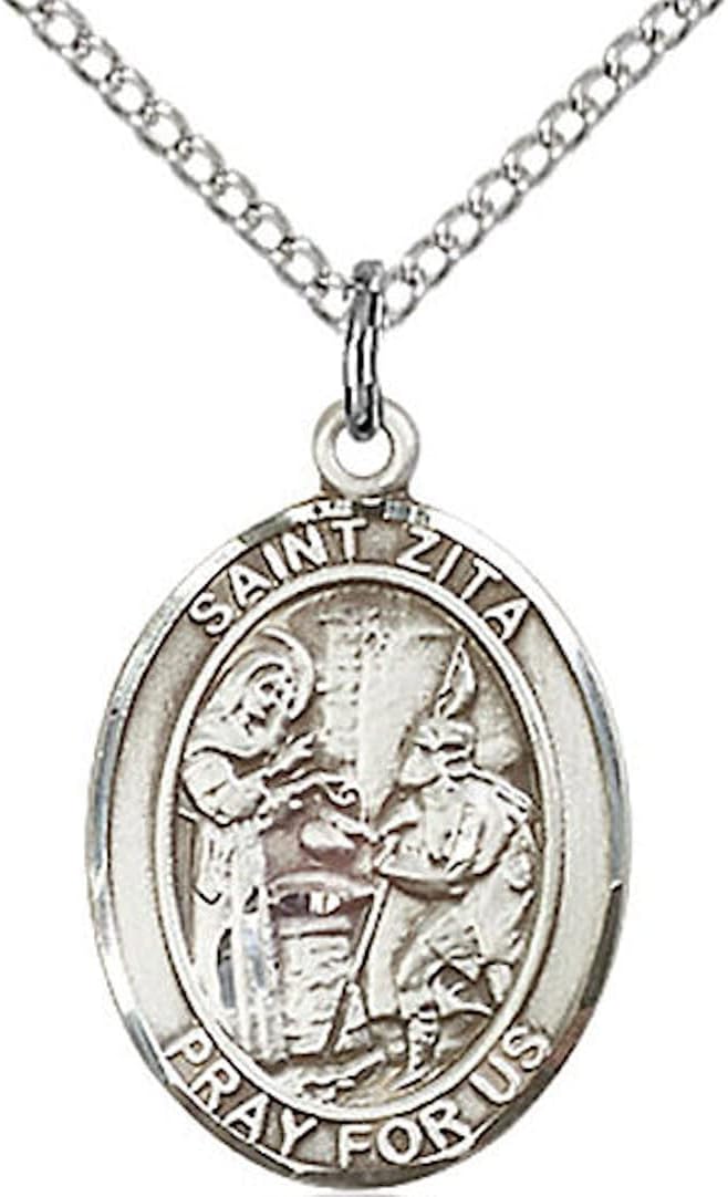 CatholicStore St. Zita Medal in Fine Pewter, 3/4" tall, 18" Rhodium Plated Clasp Chain