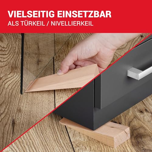 LouMaxx 2er Set Holzkeile groß aus Buche natur - Keile Holz 180x60x30 mm - Robuste Hartholzkeile als Türkeil Holz, Montagekeile & Verlegkeile – Holzkeil made in Europe – Holzkeile Hartholz