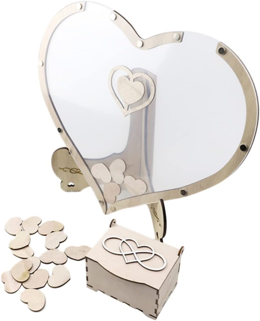 1set Wooden Guest Book Heart-Shaped Design for Weddings Birthdays and Special Events Elegant Rustic Reception Sign Alternative Blank Tokens for Guest Messages