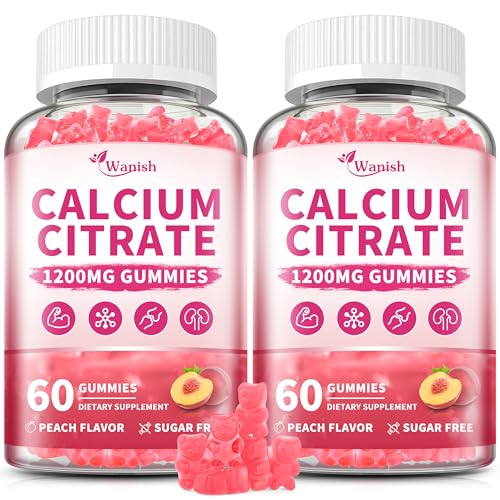 (2 Pack) Calcium Citrate 1200 mg Gummies Supplements for Women & Men Pure Calcium Citrate Gummies for Bone Muscle & Immune Support - Easy to Digest Sugar Free Vegan Peach Flavor 60 Day Supply