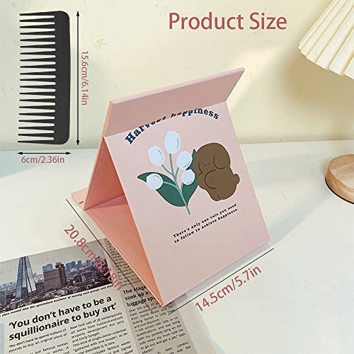 Shxxyljh Foldable Travel Mirror With Stand,Pink/Black Vanity Mirror Tabletop,Cute Mirror Hair Comb Set For Women,Small Mirror For Desk,Portable Mirror Travel(2+2 Pack,Pink/Black) #TOP1