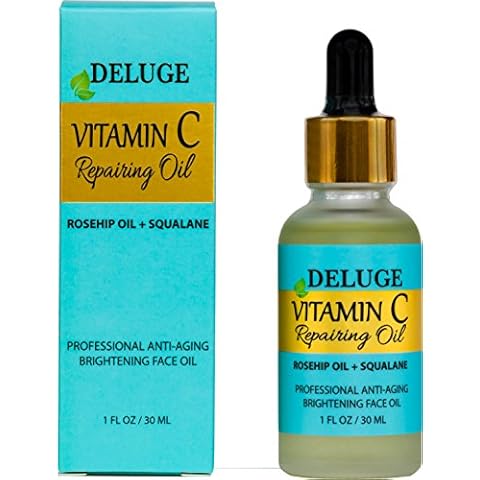 Deluge Vitamin C Face Treatment Oil - Brightening And Repairing Oil- Rosehip Oil, Squalane, Coconut Oil, Grapeseed Oil, Jojoba Oil, Vitamin C Skin Oil, Vitamin E. Net Wt. 30 Ml Cover