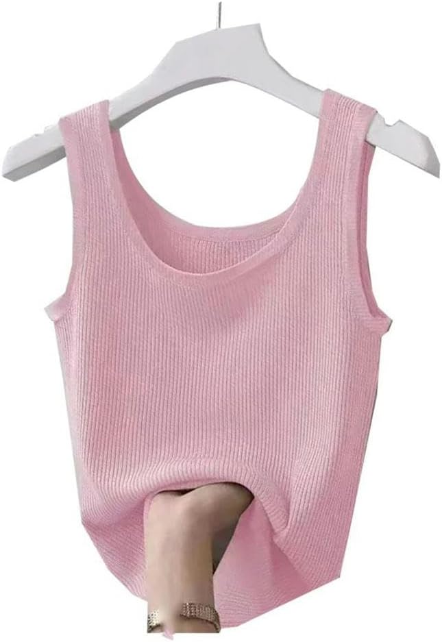 Summer Sleeveless Vest Women's Round Neck Casual Vest Elastic Ribbed Vest Basic Shirt T-Shirt Solid Color