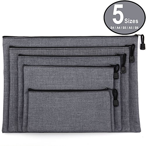 Advcer 5 Pack Canvas Zipper Tool Bag Set - 5 Sizes B4 A4 B5 A5 B6, Heavy Duty Waterproof Multipurpose Utility Multi Tool Storage Pouch Case For Organizing & Sorting Household Tools, Spare Parts (Gray) #TOP7