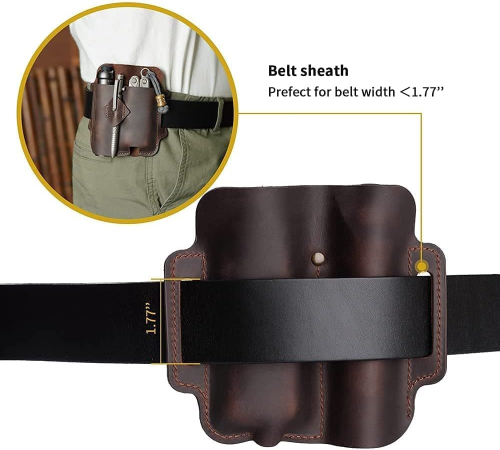 VIPERADE PJ19 Funda de piel EDC organizador de cuero táctico multiherramienta bolsa con llavero trabilla para cinturón, soporte para bolígrafo para linterna, herramientas, camping al aire libre