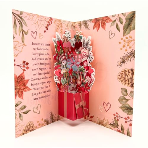 Second Ave Wife 3D Pop Up Christmas Card Love Hearts Presents Xmas Holiday Festive Greetings Pop-Up Card