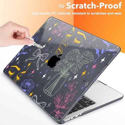ICEKEE Compatible with MacBook Air 15 inch M5 2026 2025-2023 Release M4 M3 M2 A3448 A3241 A3114 A2941, Plastic Hard Shell Case & Keyboard Cover & Screen Protector, Doodle Flower Bow by ICEKEE - Image 8