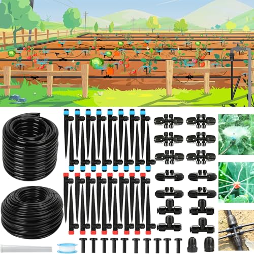 250FT Drip Irrigation System Kit, 50FT 1/2' Main Tube & 200FT 1/4' Tubing