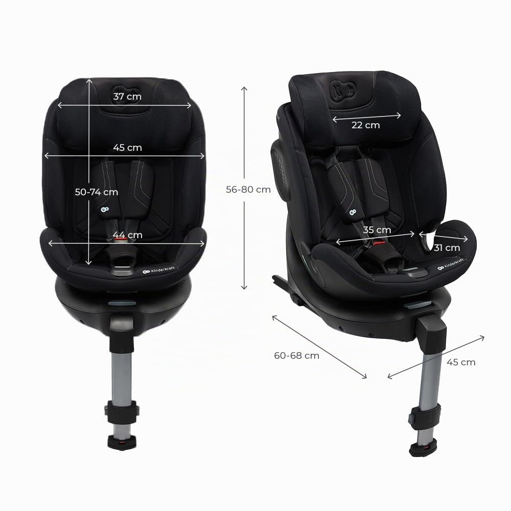 Kinderkraft XRIDER2 Seggiolino auto 0-21 kg, I-SIZE 40-150 cm, Seggiolino 360 girevole, con Isofix Base, Reclinabile Posizione sdraiata, FWF, RWF, reclining, Nero