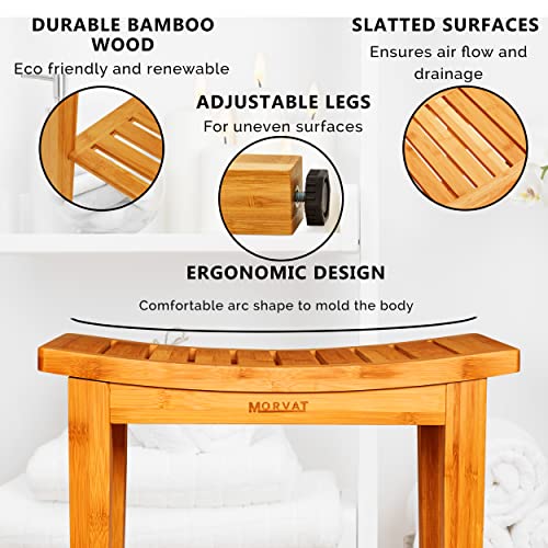 Morvat 100% Natural Bamboo Shower Bench With Included Comfortable Bath Mat And Triple-Coated Water Protection #TOP3
