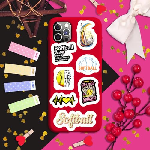 Image of 100Pcs Softball Stickers for Girls for Water Bottle and Laptop - Softball Party Favors & Decorations, Waterproof Vinyl Decals, Sports and Athlete Stickers, Gifts for Women & Men