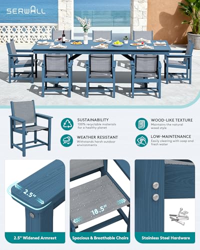 Image of SERWALL Outdoor Textilene Sling Dining Chairs Set of 2, Blue
