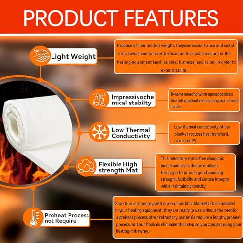 Ceramic Fiber Blanket Ceramic Fiber Insulation 2700°F/1500°C High Temperature Insulation Baffles for Wood Stove Forge Furnace Chimney Boiler Pizza Oven Kiln Fireplace,1\",24\"×32\"