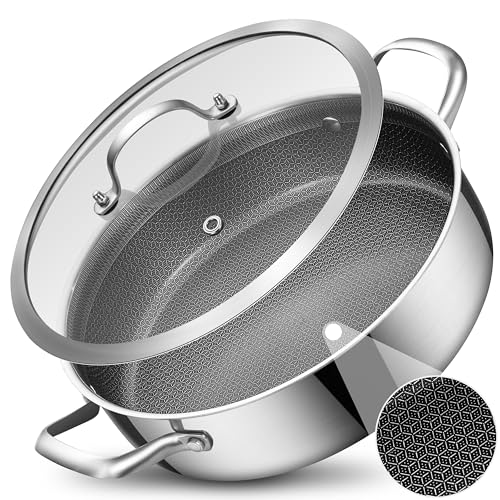 Image of LOLYKITCH 5 QT Hybrid Ceramic Non Stick Tri-Ply Stainless Steel Sauté Pan with Lid,12 Inch Jumbo Cooker,PFOA & PFOS Free,Induction Cooking Pot, Dishwasher and Oven Safe